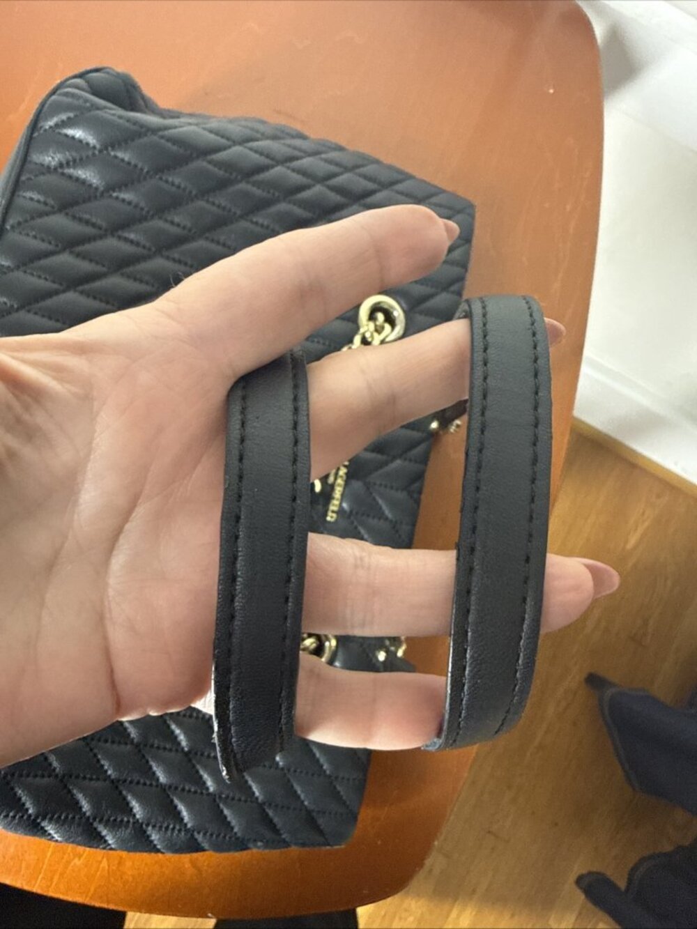 KARL LAGERFELD Paris Womens Karolina Tote Bag Black/Gold Chain Quilted Logo Nice - Picture 7 of 16